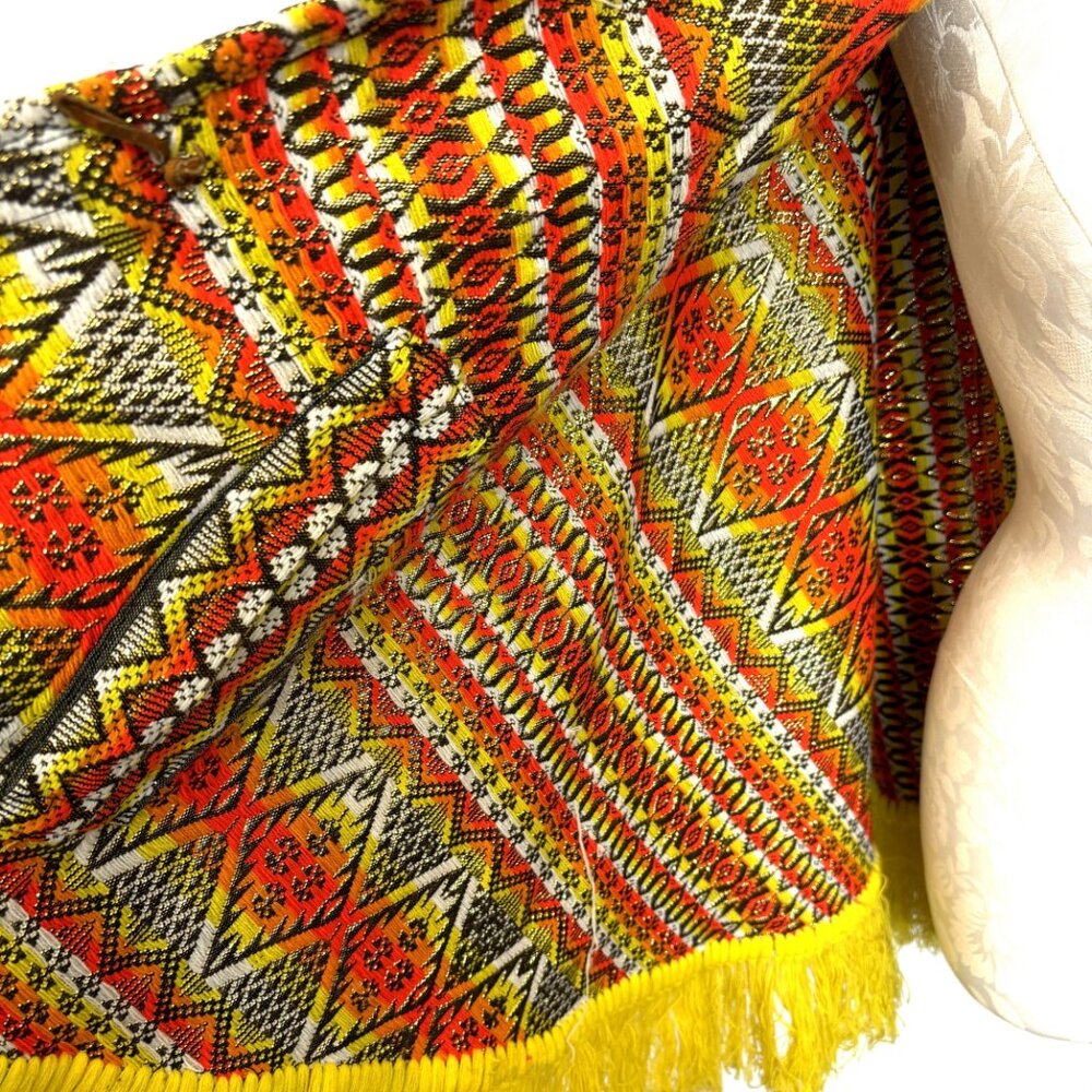 70’s Bright Orange Gold Metallic Hippie Boho Poncho Handcrafted Vtg Collectible - Picture 7 of 11